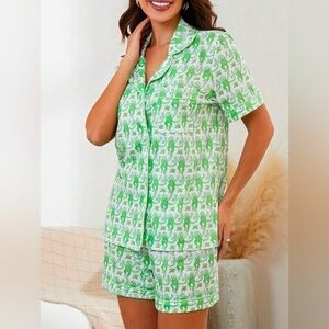 Women’s Monkey Cotton Pajamas Green Size M